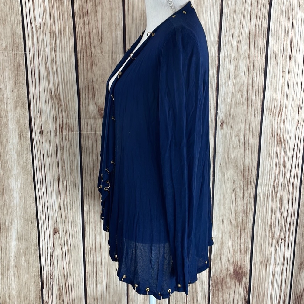 Fontana Navy Blue Open Front Cardigan w/Metal Eyelit & Ring Accents Small NWT - Picture 4 of 9